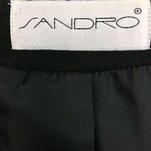 SANDRO Paris 100% Wool Classic Lightweight Shirt-collar Coat In Deep Black Sz 12 - Picture 8 of 14